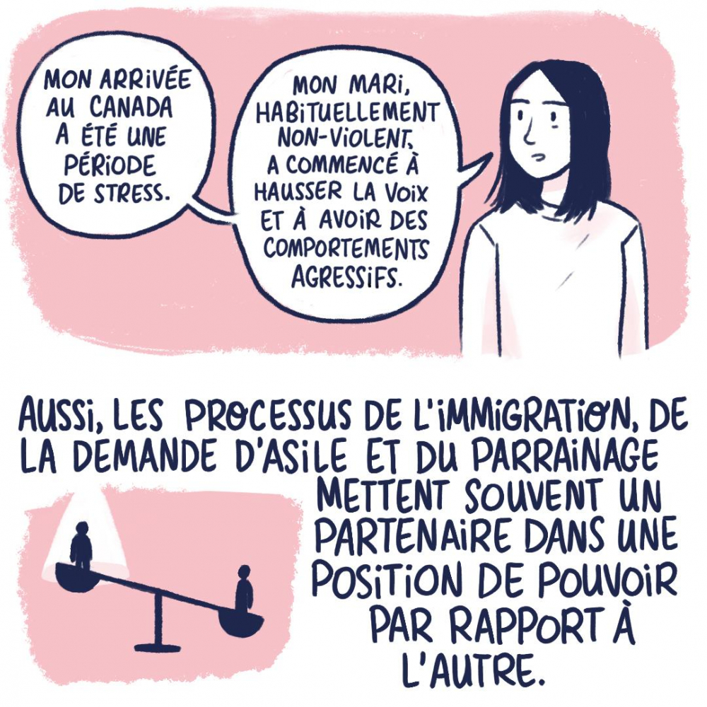 Aussi, les processus de l'immigration de la demande d'asile et du parrainage mettent souvent un partenaire dans une position de pouvoir par rapport à l'autre.